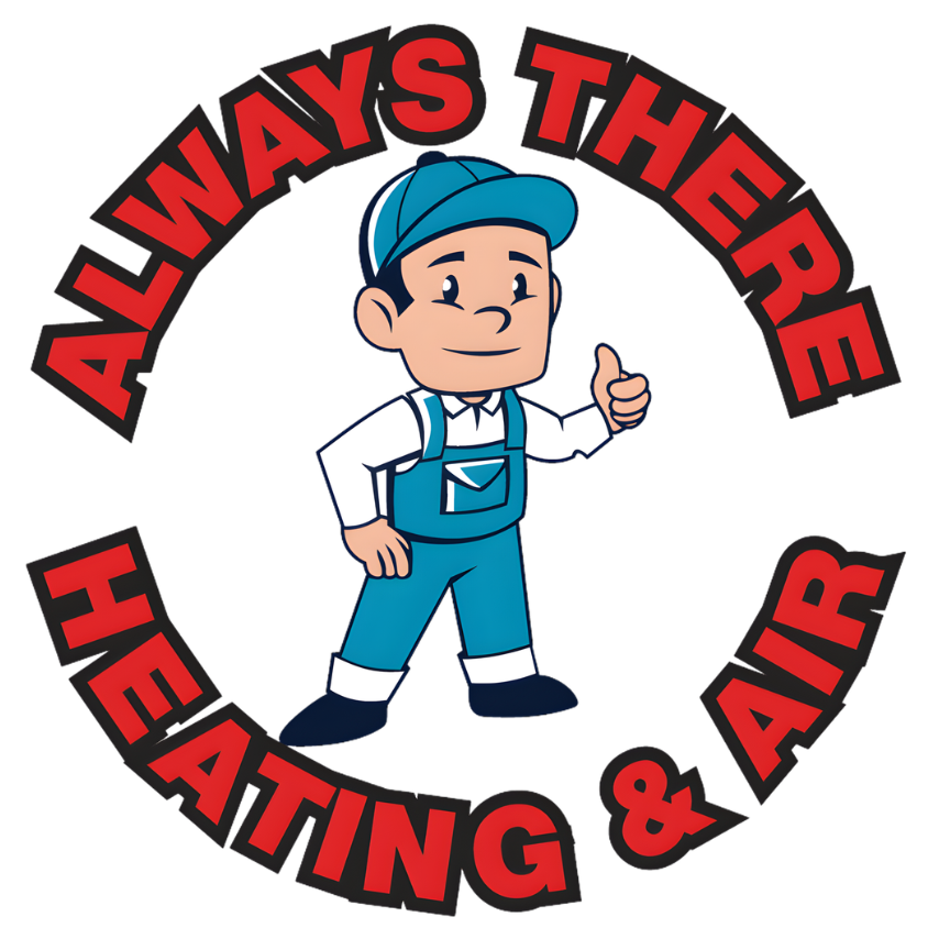 Always There Heating and Air HVAC company logo with technician mascot representing professional heating and cooling services