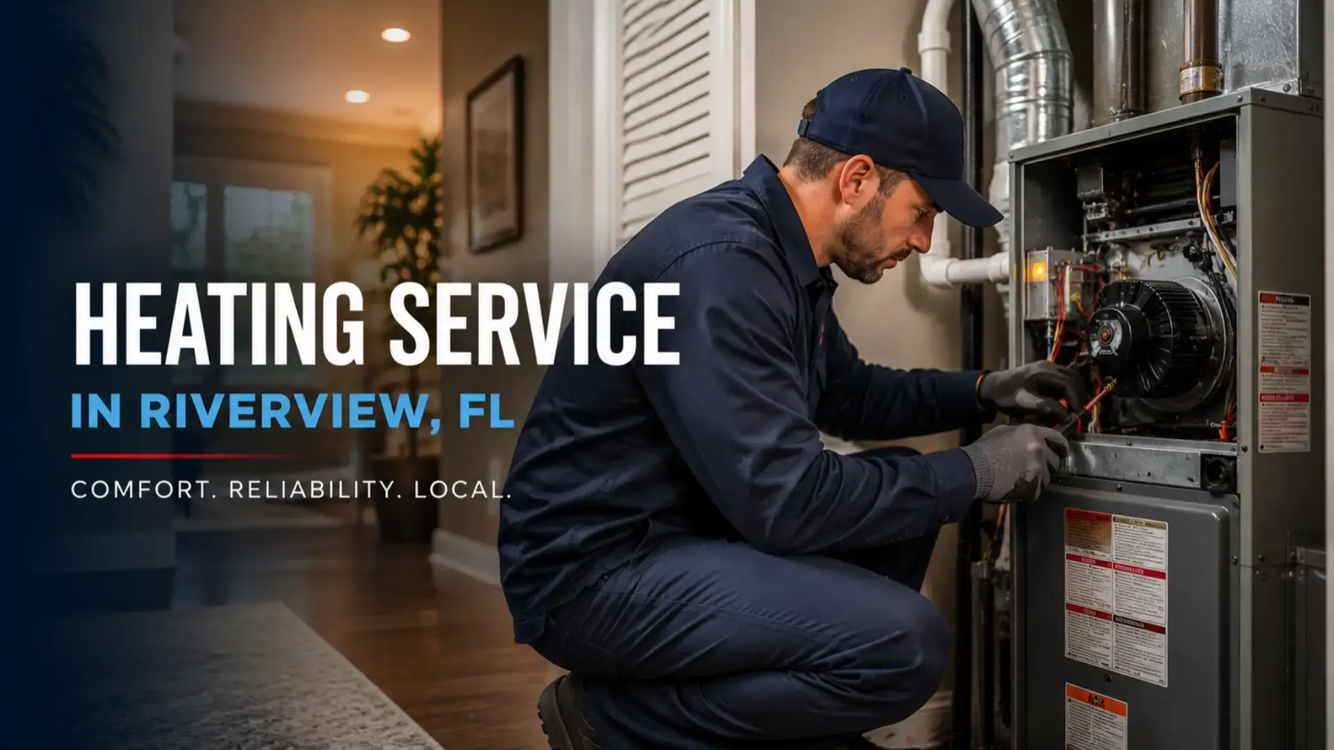 Heating service in Riverview, FL with HVAC technician servicing residential heating system in Florida home
