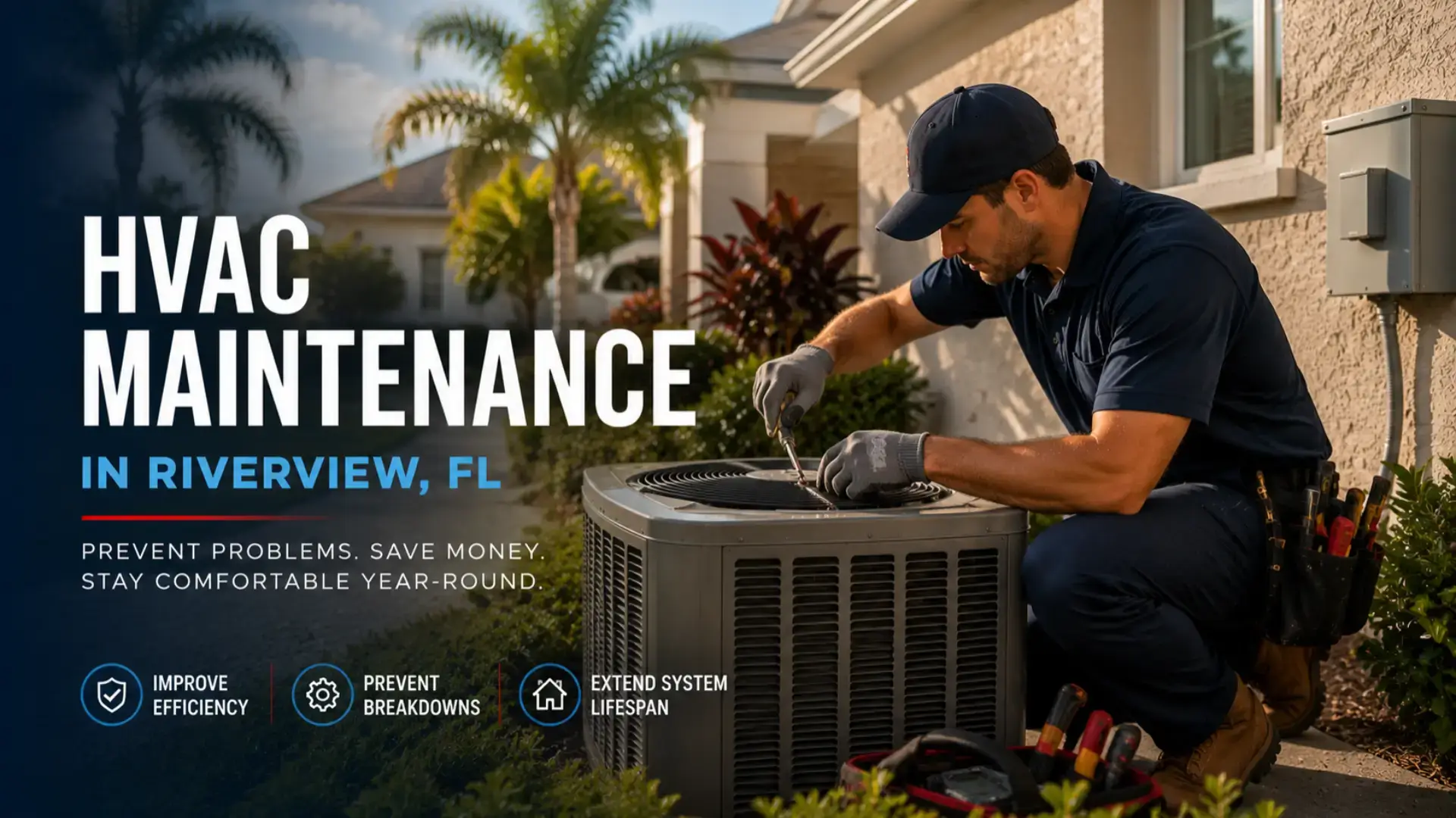 HVAC maintenance in Riverview, FL with technician performing preventative air conditioning system maintenance