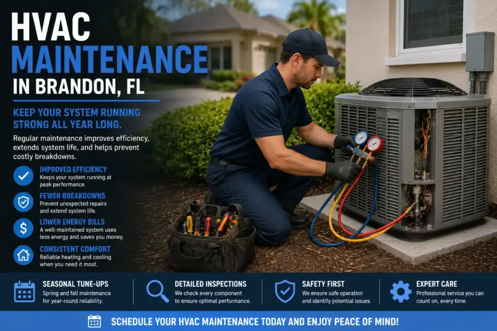 Hvac Maintenance In Brandon, Fl 1 HVAC maintenance in Brandon, FL with technician performing preventative maintenance on residential air conditioning system